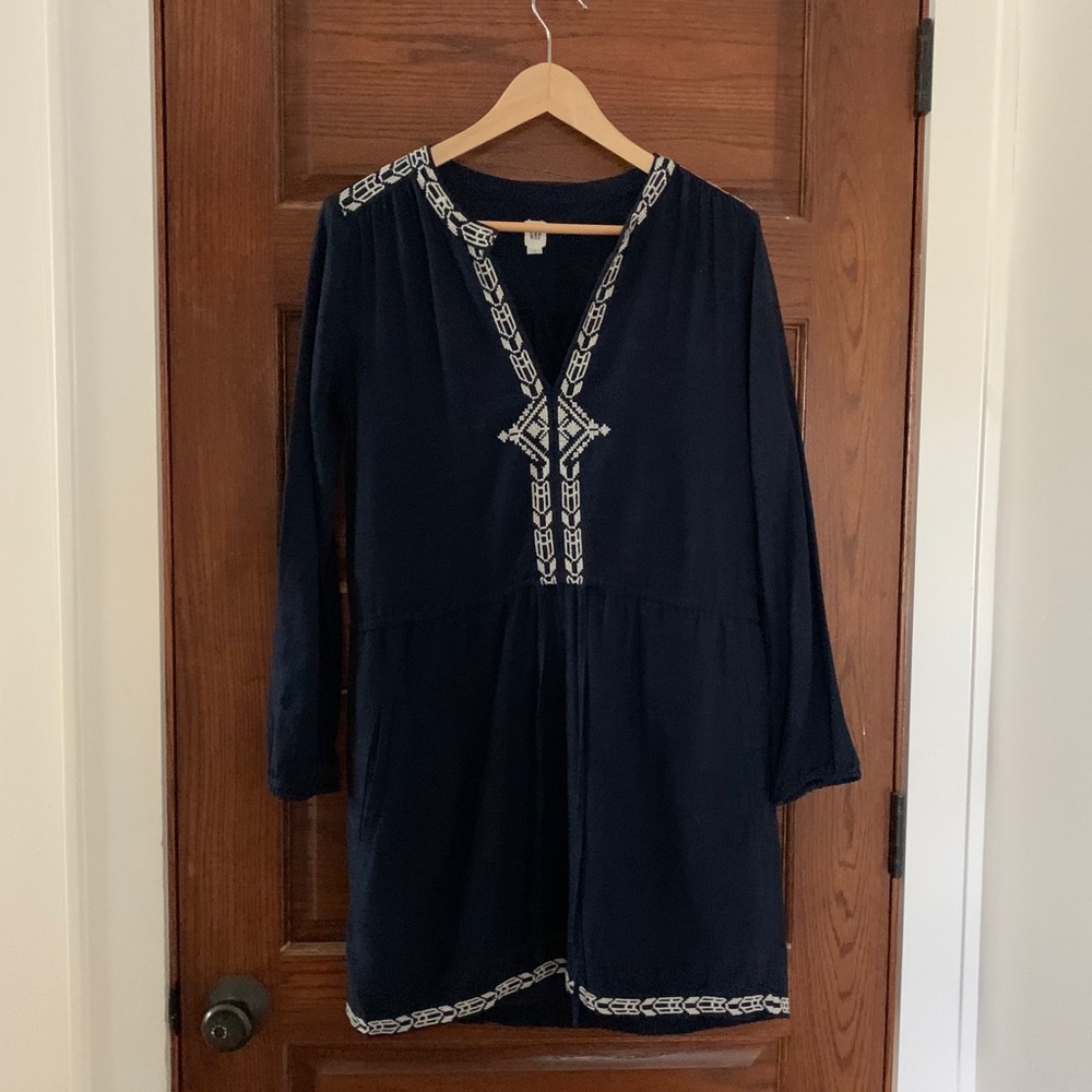 Gap navy blue tunic embroidery drawstring dress